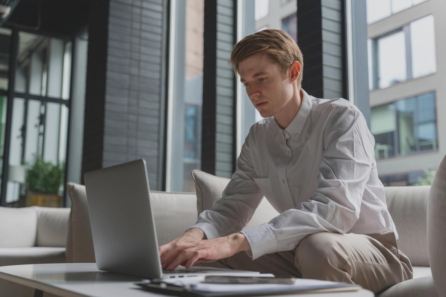 Focused entrepreneur working on financial strategy